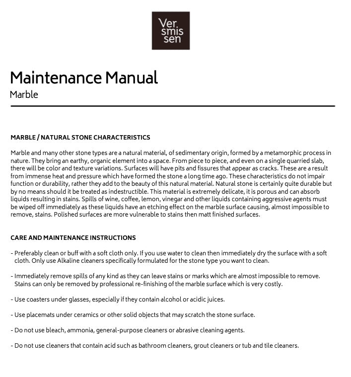 Datasheet marmer onderhoudsinstructies