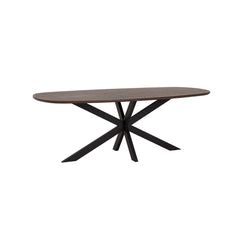 Houten Deens ovalen eettafel met zwarte kruispoot