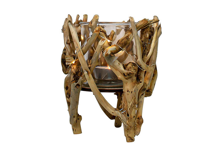 Drijfhout windlicht recht 24cm