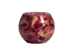 Glass marble ball/theelichthouder roze/goud