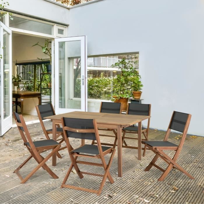 Houten tuinstoelenset met grijs textileen