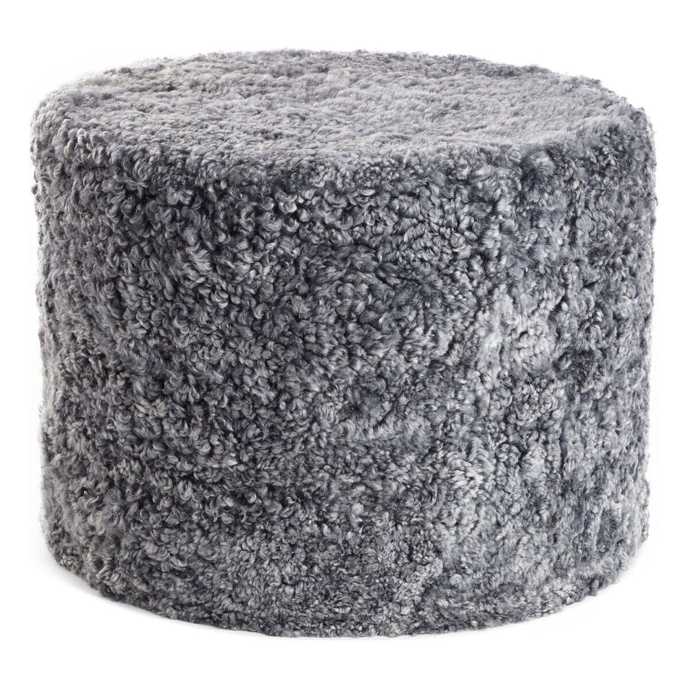 Poef  Ø41cm met kortharige schapenvacht grijs