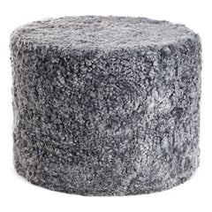 Poef  Ø41cm met kortharige schapenvacht grijs
