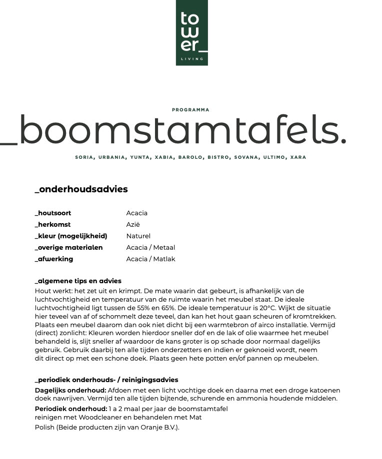 Boomstamtafel Yunta in diverse maten