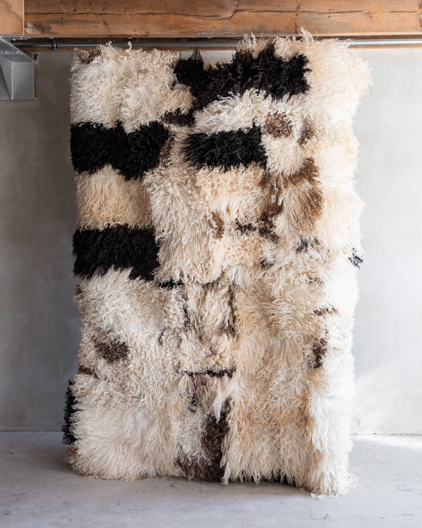 Gemêleerd Schapenvacht Vloerkleed 200x150cm bruin/zwart/wit