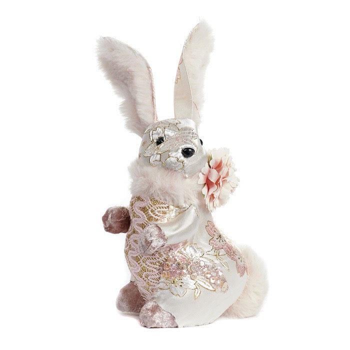 Fabr. Broc. Sitting up Rabbit 17 cm pink