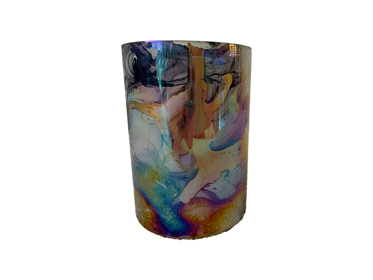 Glass marble theelichthouder zwart/goud