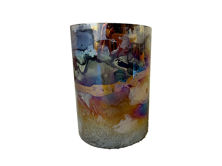 Glass marble theelichthouder zwart/goud