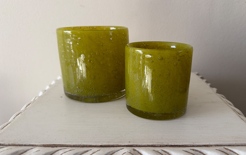 Theelichthouder bubble geel 10x10 cm