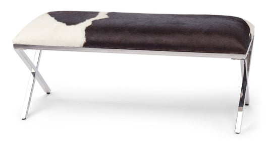 Bankje van koeienhuid Zwart/Wit/Chroom