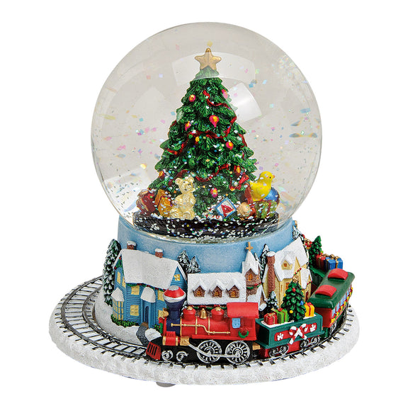 Kersttrein met sneeuwbol en muziek