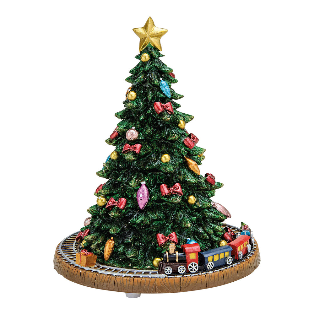 Kerstboom met trein en muziek