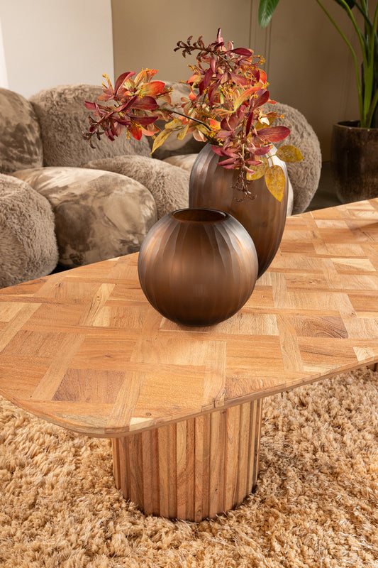 Houten salontafel Fieron Bruin met dubbel ronde poot