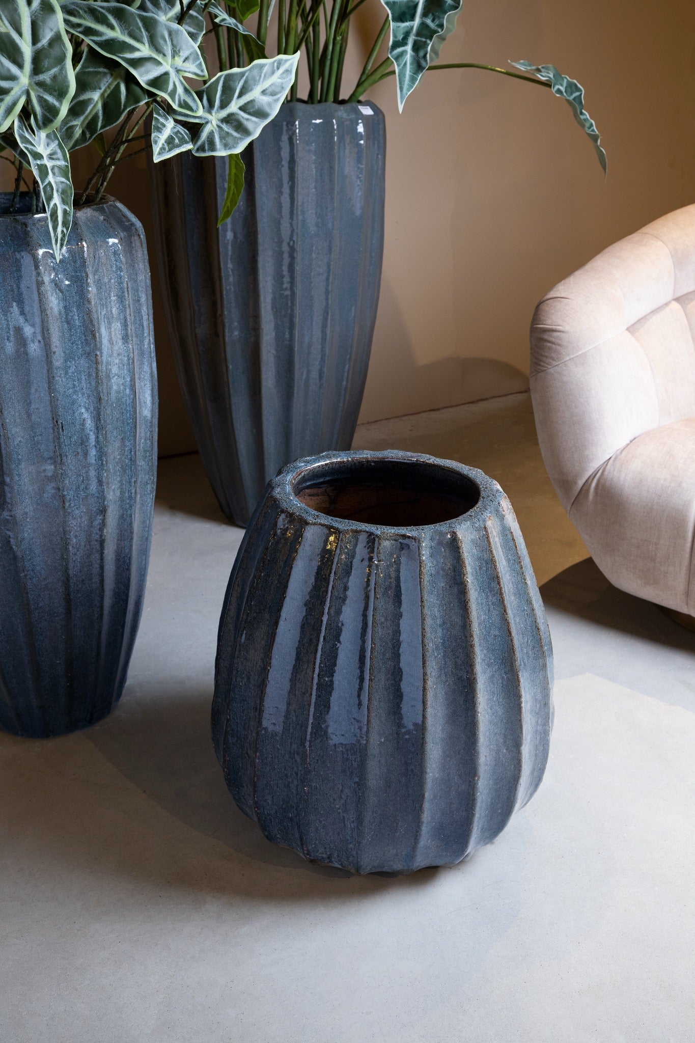 Blauw keramische bloempot Lionne S