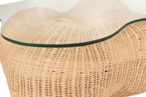 rotan tafel met glazen blad