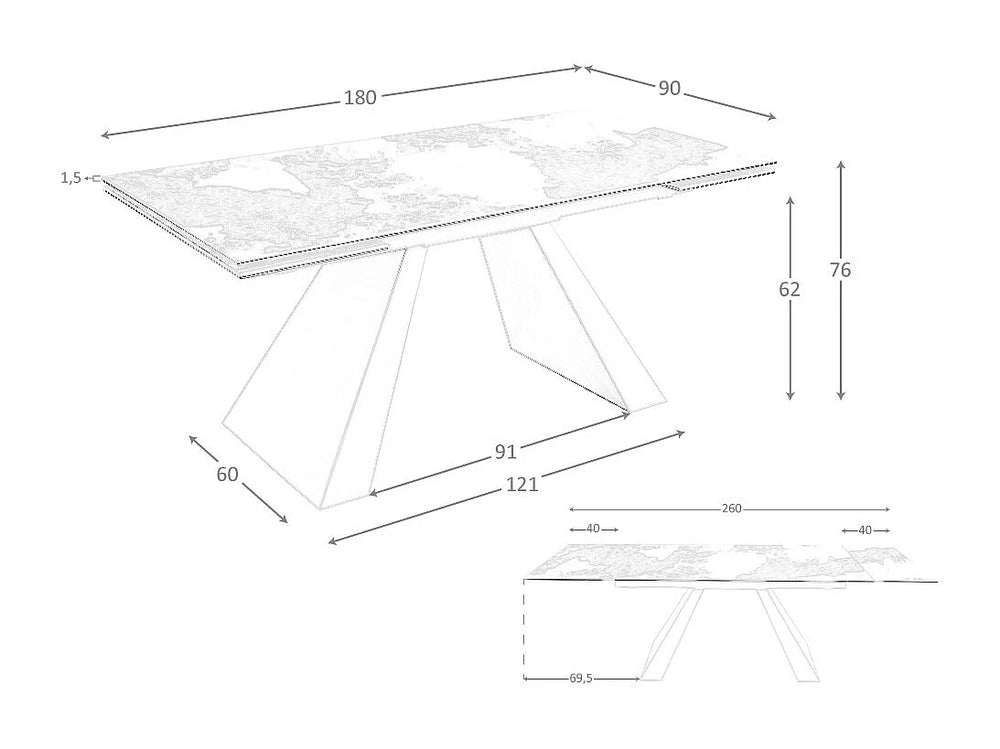 uitschuifbare eettafel marmerlook