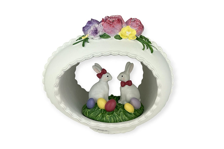 Bunnies in flower egg diorama 17 cm