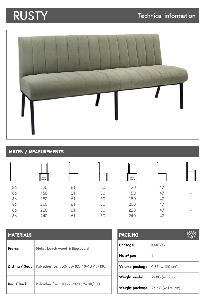 Eetkamerbank Rusty 120 cm