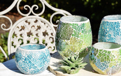 Theelicht glas mozaiek turkoois 12x12x14cm