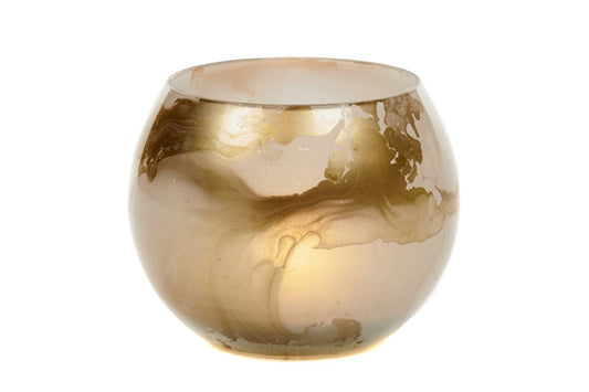 Glazen waxinelichthouder crème/goud