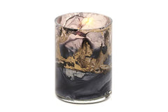 Glass marble theelichthouder zwart/goud