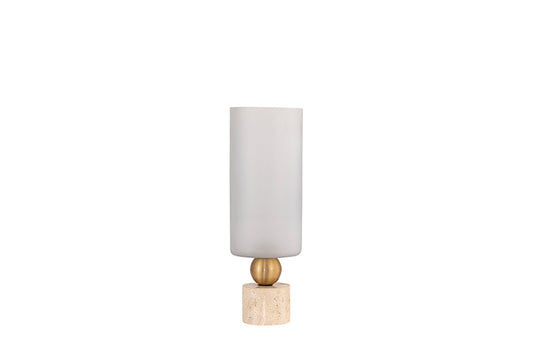 Glazen windlicht Levee met Travertin voet 45 cm