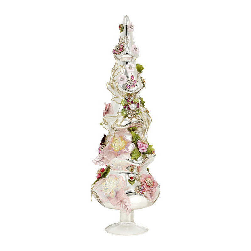 Glss jeweled xmas tree wit/roze 43 cm