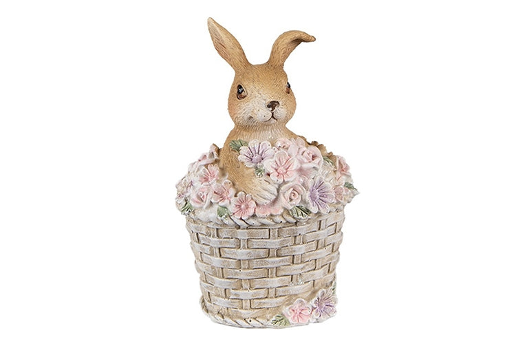Konijntje in mand met bloemen