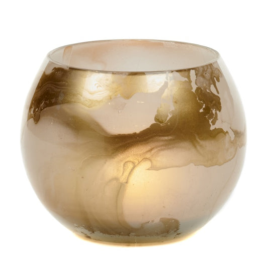 Glazen waxinelichthouder crème/goud