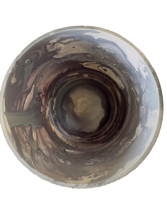 Glass marble theelichthouder zwart/goud