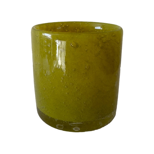 Glazen waxinelichthouder geel 8x8 cm