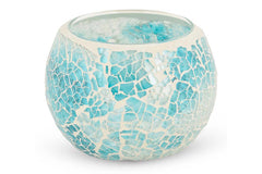 Waxinelichthouder bol glas mozaïek turkoois