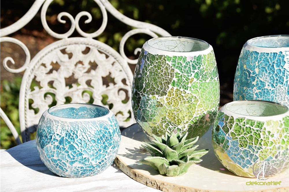 Glazen waxinelichthouder mozaïek turquoise
