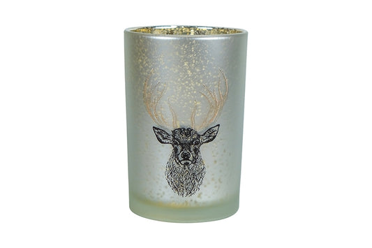 Glazen windlicht met Hert 18 cm