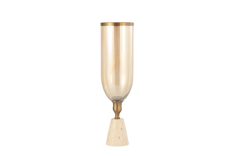 Windlicht Tadh met travertin voet 47 cm