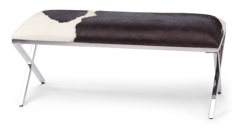 Bankje van koeienhuid Zwart/Wit/Chroom