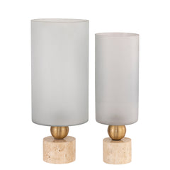 Glazen Windlicht Levee met Travertin voet 50 cm