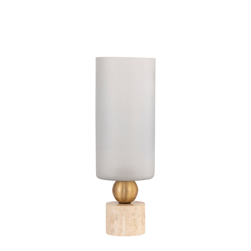 Glazen windlicht Levee met Travertin voet 45 cm