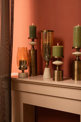 Windlicht Tadh met travertin voet 40 cm