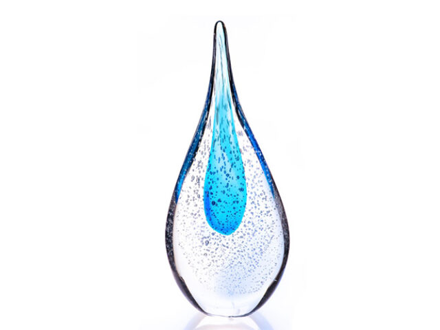 Glazen druppel blauw/transparant 30 cm
